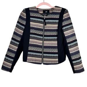 H&M Black and Colorful Striped Zip Up Jacket Size 4